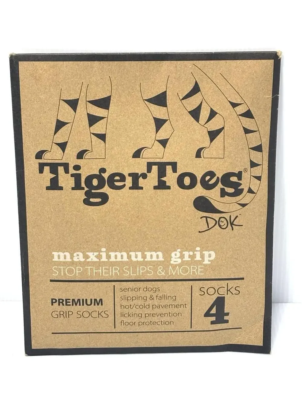 DOK TigerToes Non-Slip Dog Socks 4-Pack Paw Grip Cotton Polyester Hardwood Floor